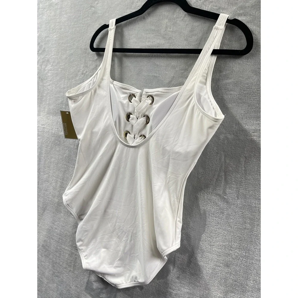Michael Kors One Piece Swimsuit Womens White New Lace Up Front Grommet Size 14